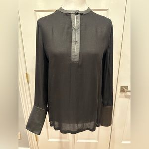 Helmut Lang black knit top with leather trim and cuffs Sz M